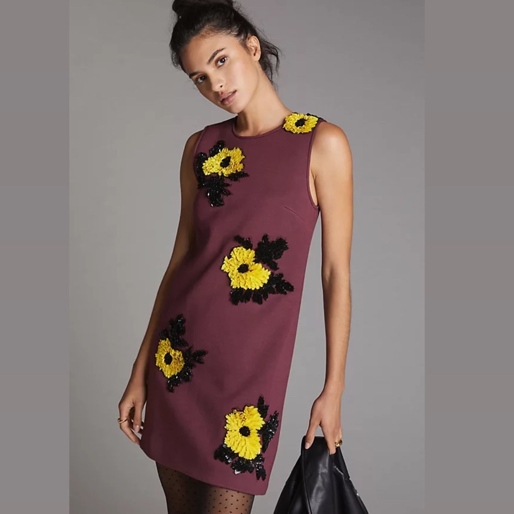 NEW Anthropologie Dress Dhruv Kapoor Sequined Floral Mini Sleeveless Medium NWT